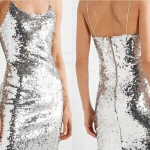 Alice & Olivia Giselle Silver Sequin mini cocktail dress Sz 8